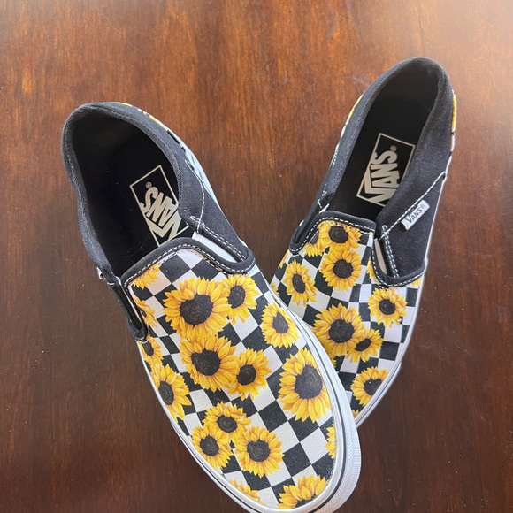 Vans Black and Yellow Sunflower Slip-On Shoes - Picture 1 of 2